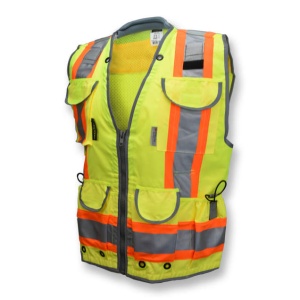 Class 2 Heavy Woven Two Tone Woven/Mesh Engineer Vest - Green, #SV55-2ZGD