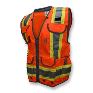 Class 2 Heavy Woven Two Tone Woven/Mesh Engineer Vest - Orange, #SV55-2ZOD-Logo (Logo Included)
