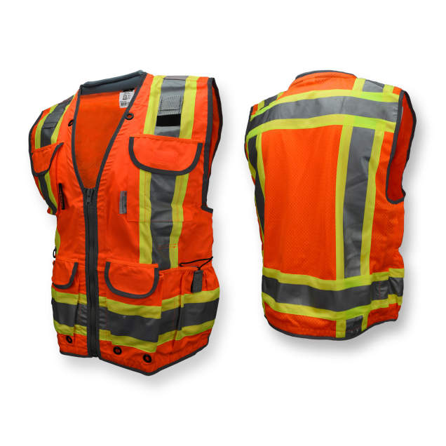 Class 2 Heavy Woven Two Tone Woven/Mesh Engineer Vest - Orange, #SV55-2ZOD-Logo (Logo Included) - Image 2