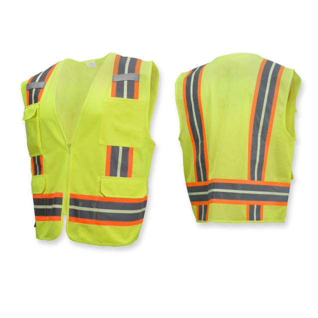 Two Tone Surveyor Type R Class 2 Solid/Mesh Safety Vest - Green, #SV6G - Image 3