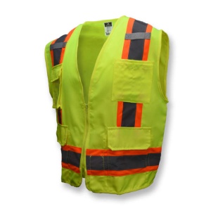Type R Class 2 Surveyor Heavy Duty Solid Twill Safety Vest - Green, #SV62-2ZGT-Logo (Logo Included)