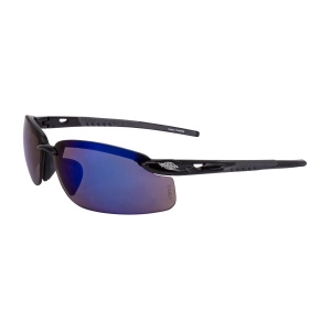 ES5 Premium Safety Eyewear - Shiny Black Frame - Blue Mirror Lens, MOQ 12 #2968