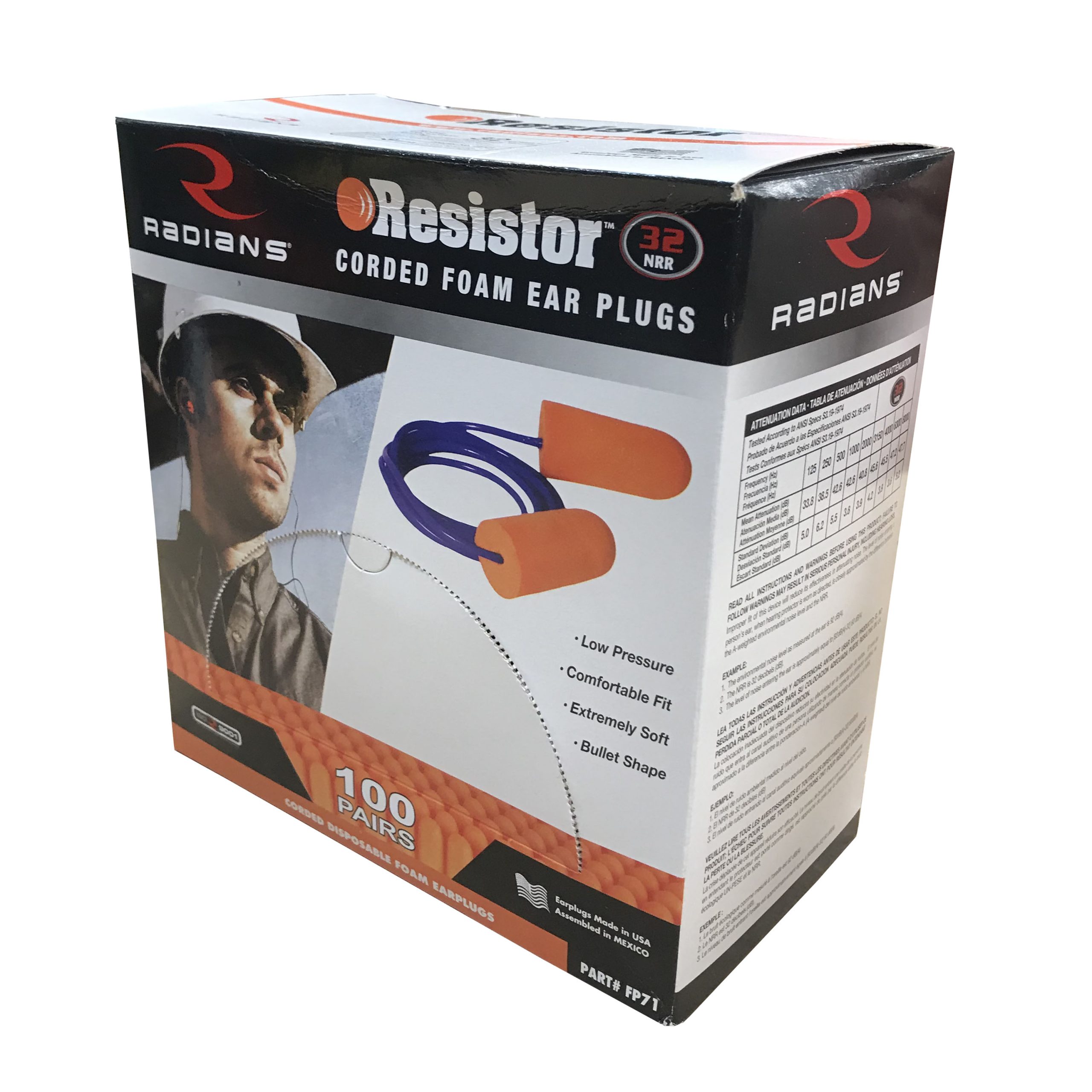 Resistor® 32 Disposable Foam Earplugs - Corded, 100/ BX # FP71 - Image 2