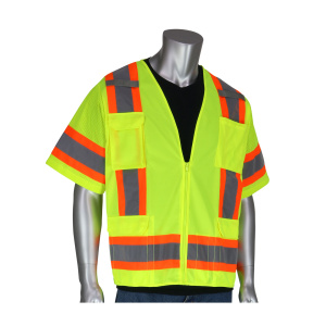 ANSI Type R Class 3 Two-Tone Surveyor Eleven Pocket Vest, 1/EA #303-0500-LY-Logo (Logo Included)