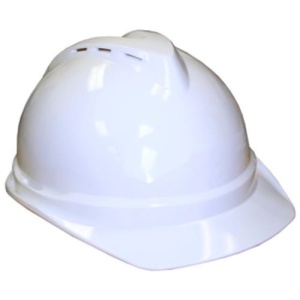 V-Gard 500 Cap, White Vented, 4-Point Fas-Trac III, 1/EA #10034018-Logo (Logo Included)