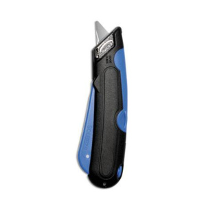 Easycut Cutter Knife w/Self-Retracting Safety-Tipped Blade, 6" Plastic Handle, Black/Blue, 1/EA, #91508