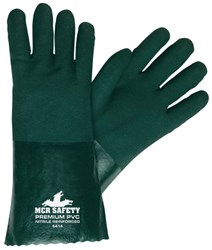 Premium PVC Coated Work Gloves Double Dipped with Sandy Green PVC Nitrile Reinforced Soft Jersey Lining 14" 1 Dozen #6414