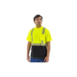 High Visibility Short Sleeve Shirt with Reflective Chainsaw Striping, ANSI 2, R, Yellow/Black #75-5215-Logo (Logo Included)