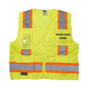 Two Tone Surveyor Type R Class 2 Solid/Mesh Safety Vest - Green, #SV6G-Logo (Logo Included)