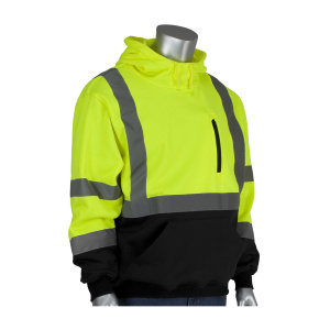 ANSI Type R Class 3 Hooded Pullover Sweatshirt with Black Bottom- Hi-Vis -Yellow #323-1350B-LY-Logo (Logo Included)