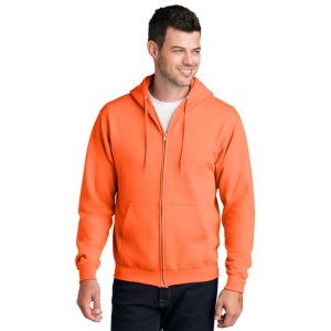 Non- Ansi Core Fleece Full-Zip Hooded Sweatshirt, Hi-Vis Yellow & Orange, 1 EA #PC78ZH