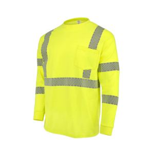 Men's Long Sleeve FR T-shirt with Class 3 Segmented Reflective Tape - Hi-Vis Green #ST921(M-XL)