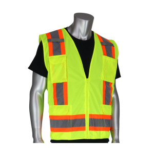 ANSI Type R Class 2 Two-Tone Eleven Pocket Surveyors Vest with Solid Front and Mesh Back, 1 EA, #302-0500-Logo (Logo Included)