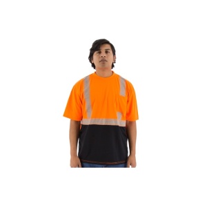 High Visibility Short Sleeve Shirt with Reflective Chainsaw Striping, ANSI 2, R, Orange/Black #75-5216-Logo (Logo Included)