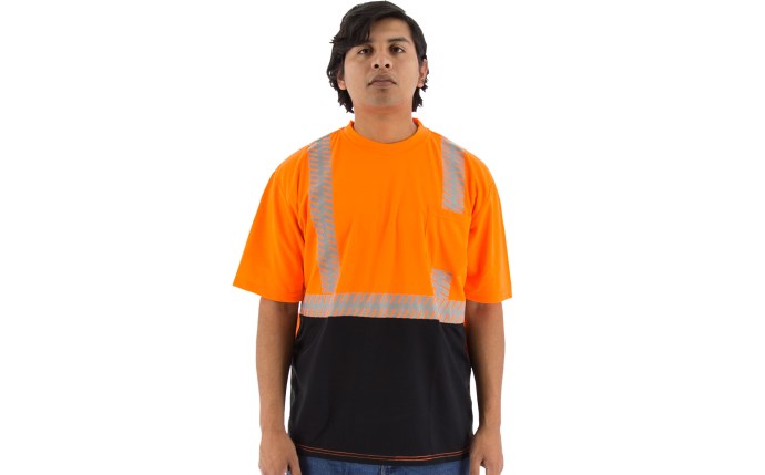 High Visibility Short Sleeve Shirt with Reflective Chainsaw Striping, ANSI 2, R, Orange/Black #75-5216-Logo (Logo Included)