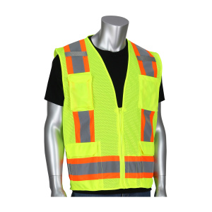 ANSI Type R Class 2 Two-Tone Eleven Pocket Mesh Surveyors Vest, 1/EA  #302-0500M-Logo (Logo Included)