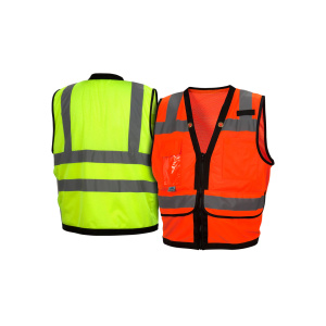 Vests RVZ28 Series- Hi-Vis Lime/ Orange with Black Trim and Zipper #RVZ28-Logo (Logo Included)